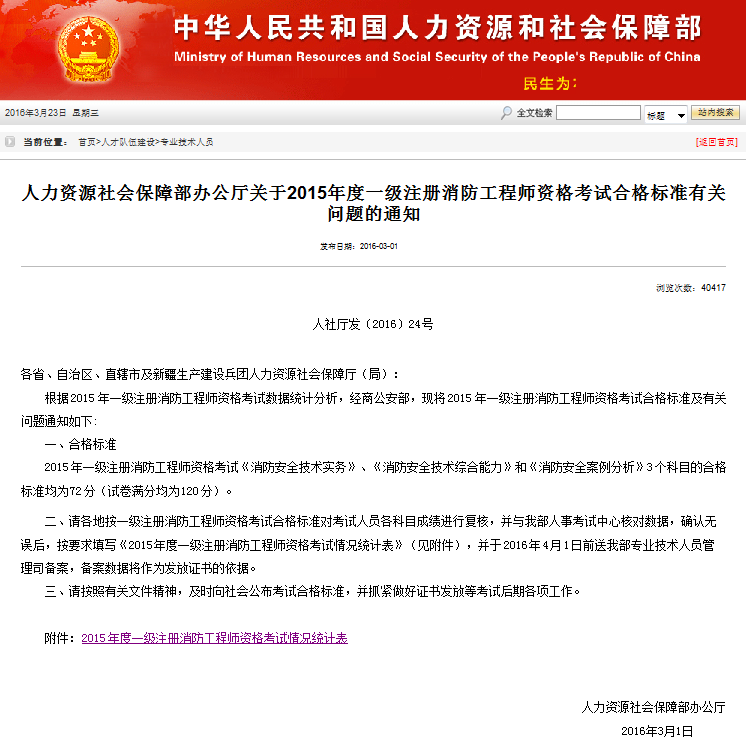 2015年一级注册消防工程师成绩合格标准